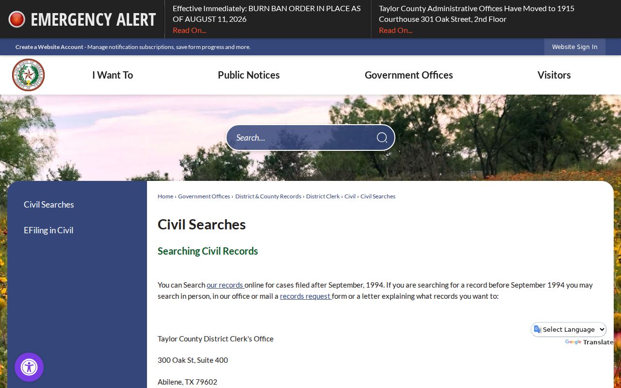 Taylor County civil court docket search coverage