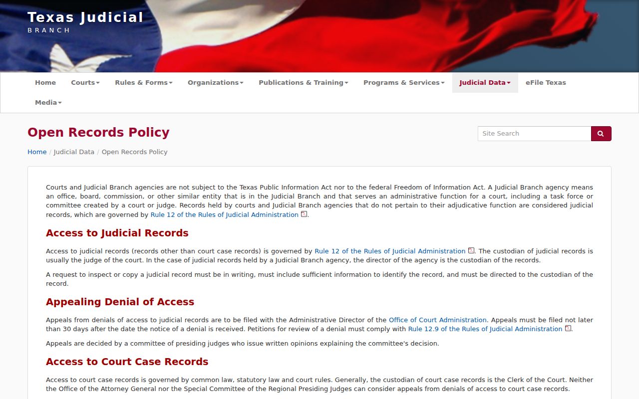 Taylor County court records access through the Texas Judicial Branch policy